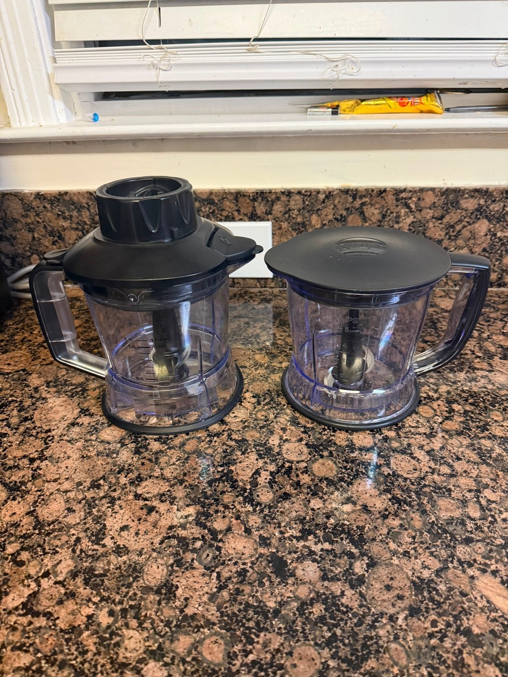 Ninja Clear Plastic Food Processor Bowls with Black Lids and Handles